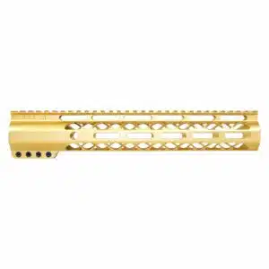 12 inch Anodized Gold AIR-LOK M-LOK handguard with monolithic top rail and skeletonized body