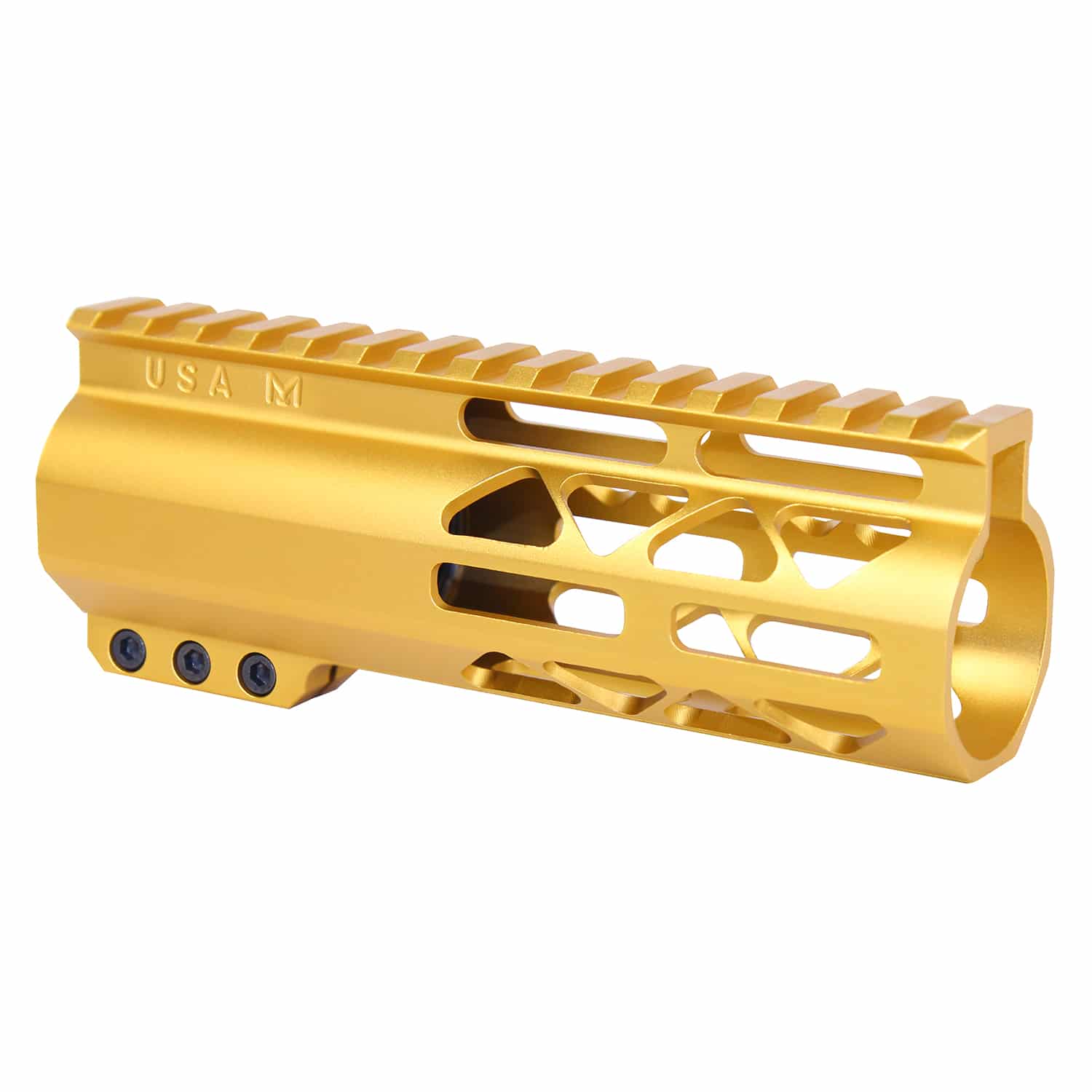 Gold anodized 6-inch AIR-LOK M-LOK handguard with monolithic top rail and skeletonized cuts
