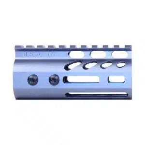 Anodized grey 4-inch M-LOK handguard with monolithic top rail and USA M engraving