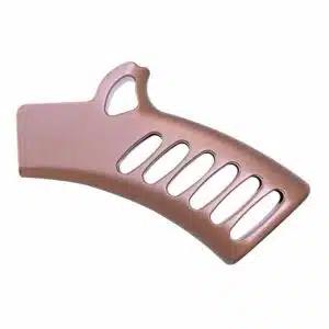 Skeletonized aluminum pistol grip in anodized bronze finish with weight-reducing cutouts