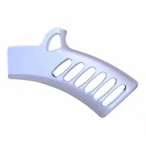 Skeletonized aluminum pistol grip in anodized grey finish with cutouts