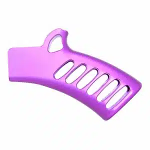 Skeletonized aluminum featureless grip in anodized purple finish with cutouts