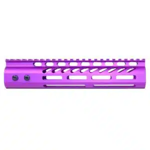 9 inch purple M-LOK handguard with monolithic top rail and ventilation slots