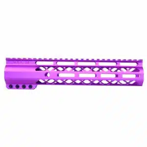 Anodized purple 10-inch AIR-LOK handguard with monolithic top rail and M-LOK slots