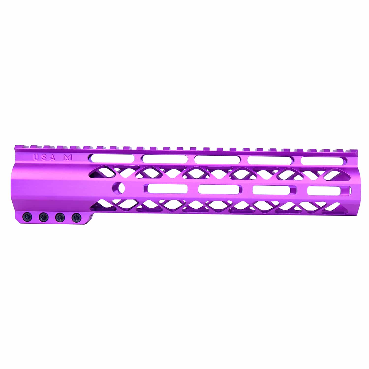 Anodized purple 10-inch AIR-LOK handguard with monolithic top rail and M-LOK slots