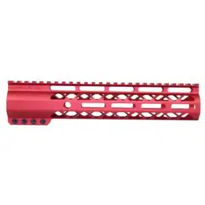 Anodized Red 10 inch AIR-LOK M-LOK handguard with monolithic top rail and skeletonized body