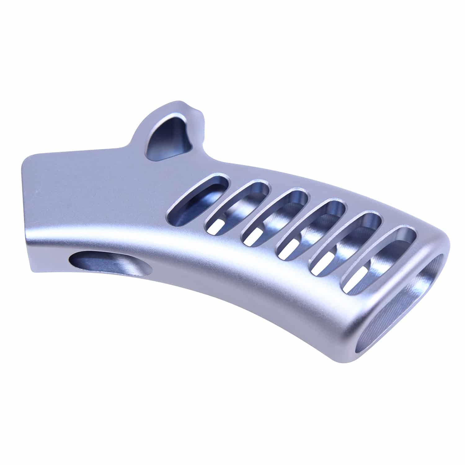 Anodized Grey Ultralight Series Skeletonized Aluminum Featureless Grip with six cutouts and mounting hole