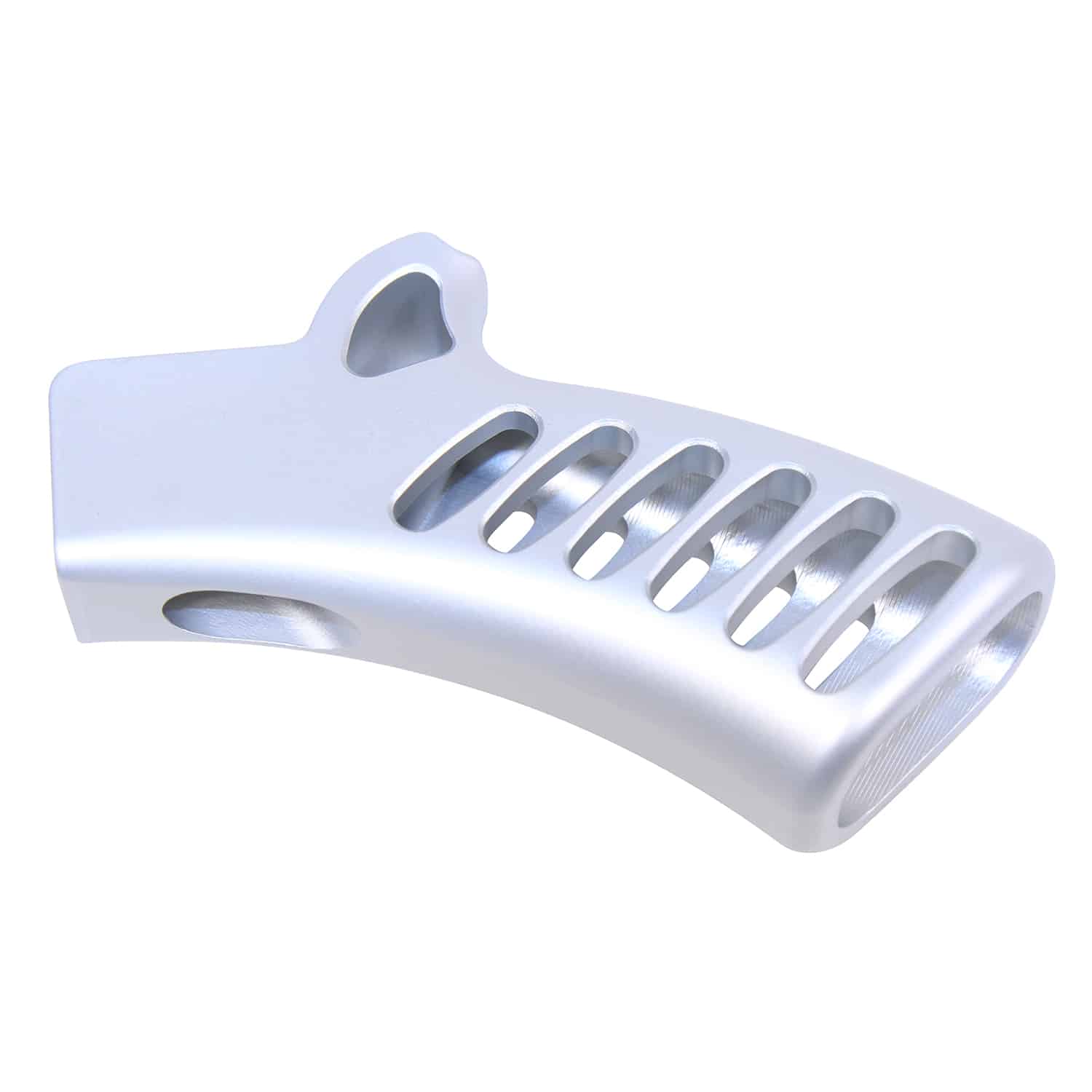 Anodized clear skeletonized aluminum pistol grip with cutouts