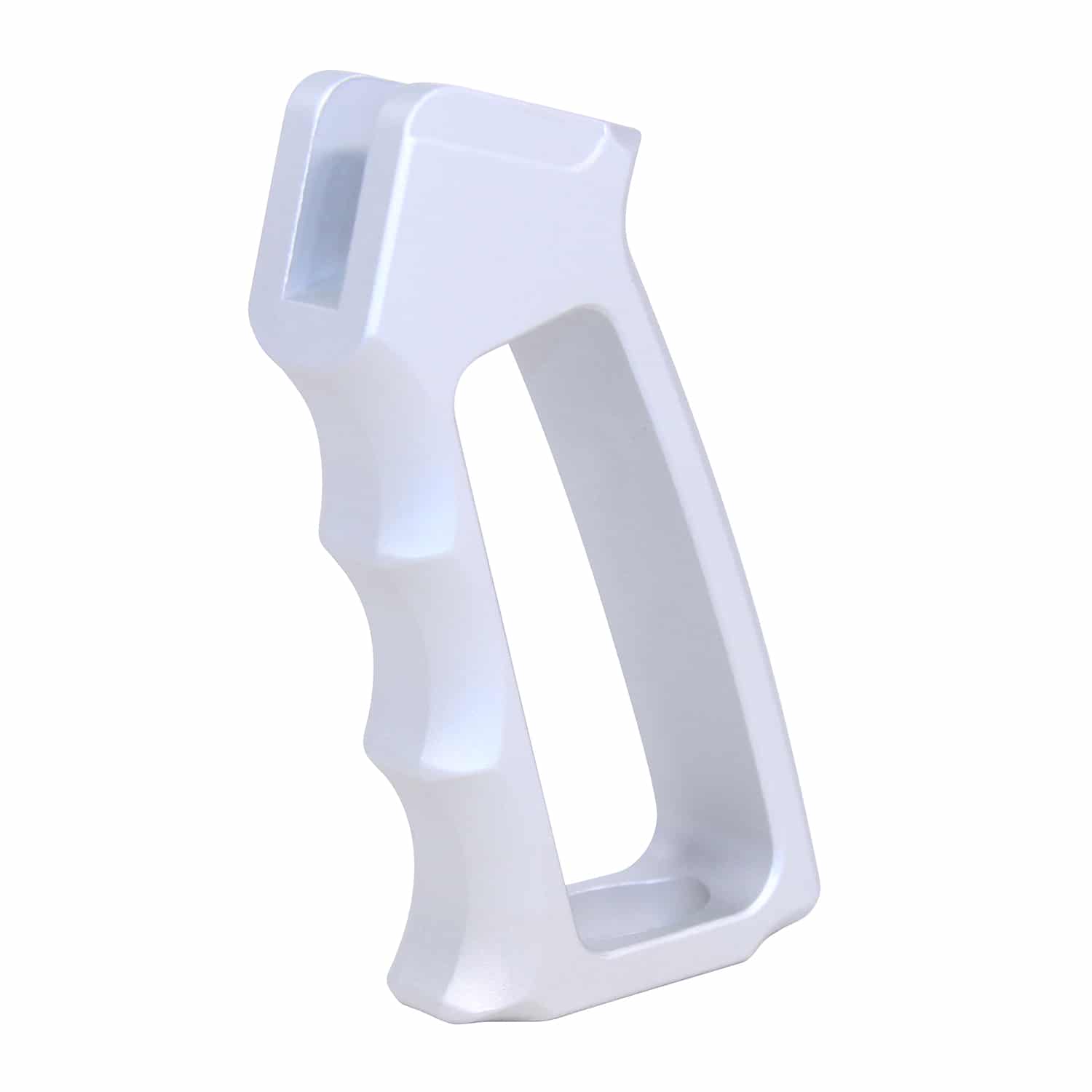 Anodized clear skeletonized aluminum pistol grip with finger grooves