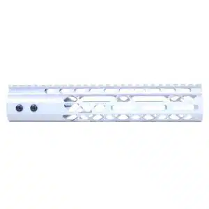 Anodized Clear 10 inch Air Lite M-LOK free floating handguard with monolithic top rail and triangle cutouts