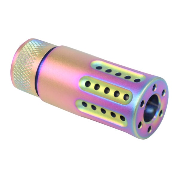 AR-15 Micro Slip Over Barrel Shroud with Ported Gatling Style in Rainbow PVD Coated