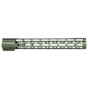 15 lightweight green AR handguard with Picatinny and M-LOK, enhancing tactical versatility.