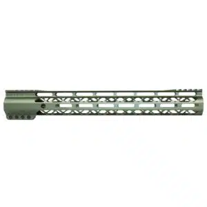 15 lightweight green AR handguard with Picatinny and M-LOK, enhancing tactical versatility.