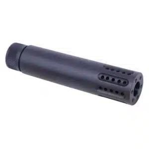 AR 9MM Cal Slip Over Barrel Shroud with Multi Port Muzzle Brake in Anodized Black
