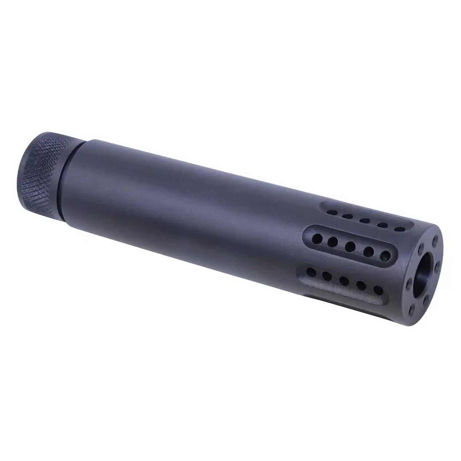 AR 9MM Cal Slip Over Barrel Shroud with Multi Port Muzzle Brake in Anodized Black