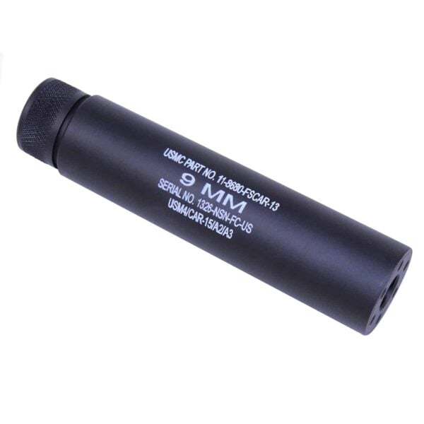 AR-15 5.5" Fake Suppressor 9mm 1/2x28 in Anodized Black Laser Engraved