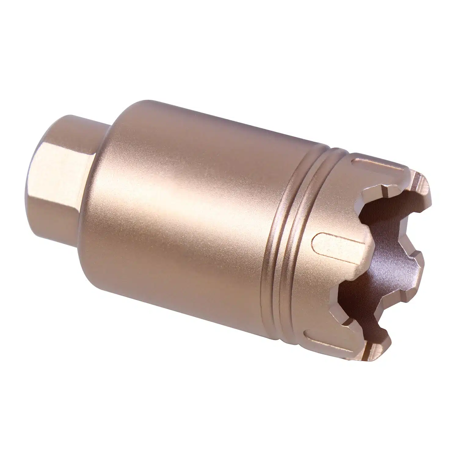 Anodized bronze AR-15 Micro Trident flash can with glass breaker tip