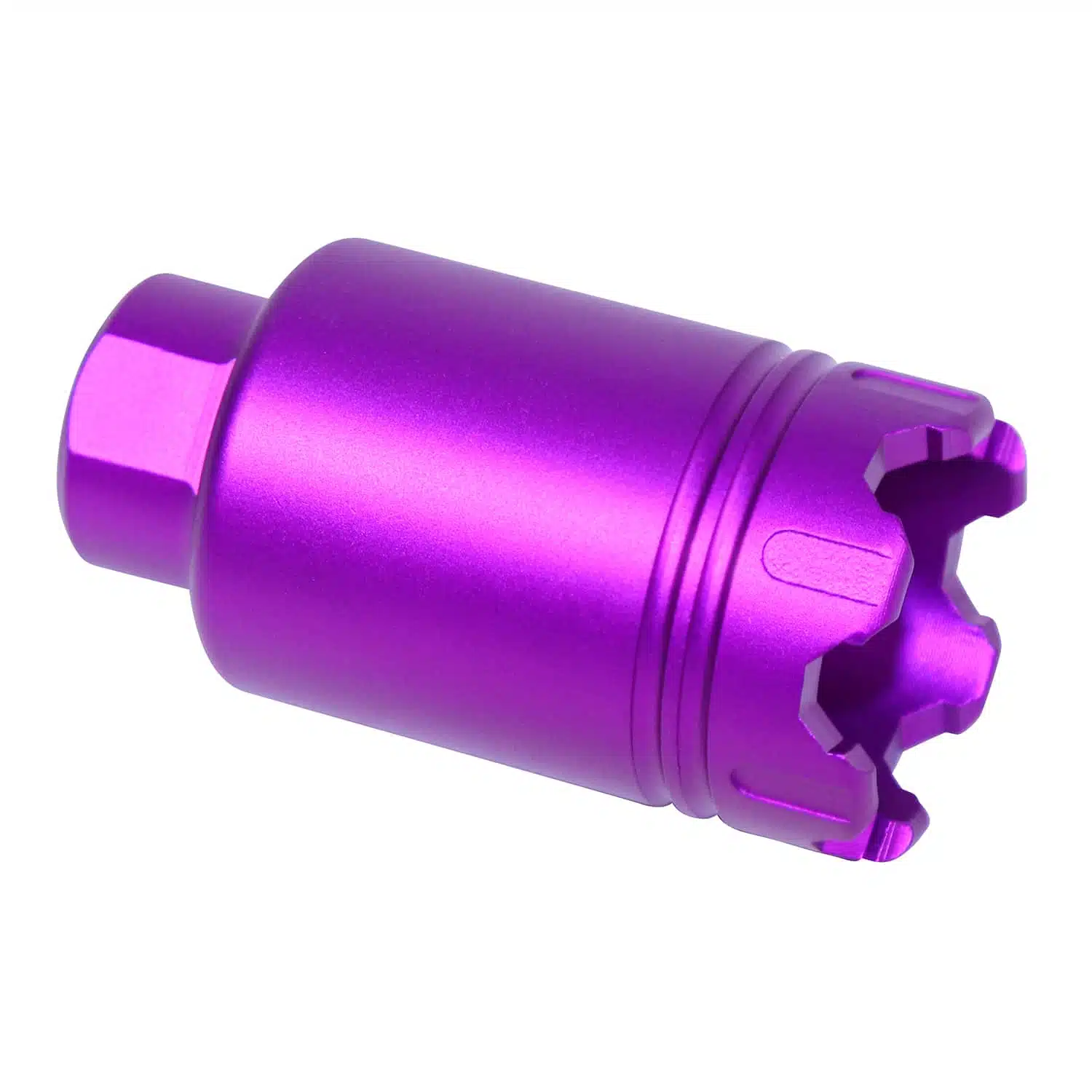 Anodized purple AR-15 Micro Trident flash can with glass breaker tip
