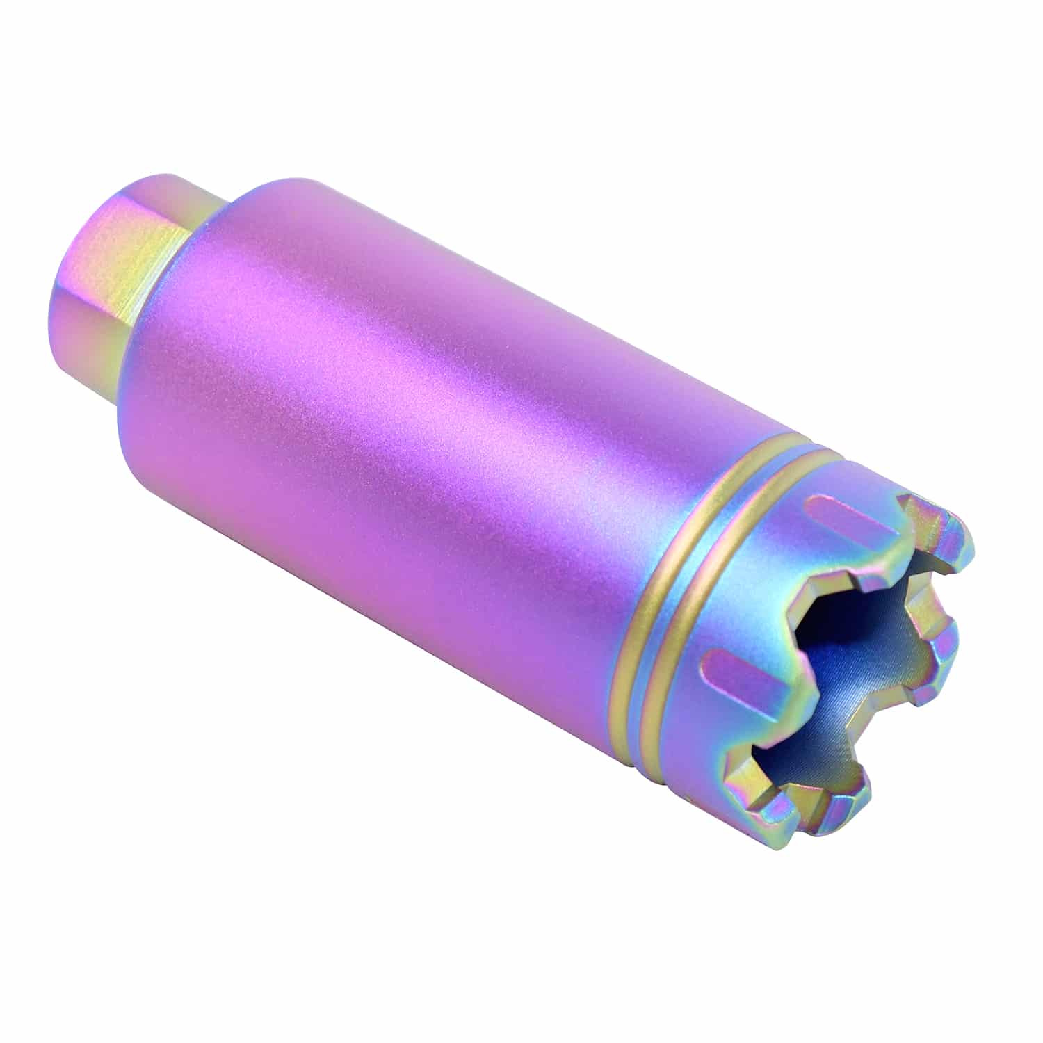 Rainbow PVD coated AR-15 slim line flash can with glass breaker tip