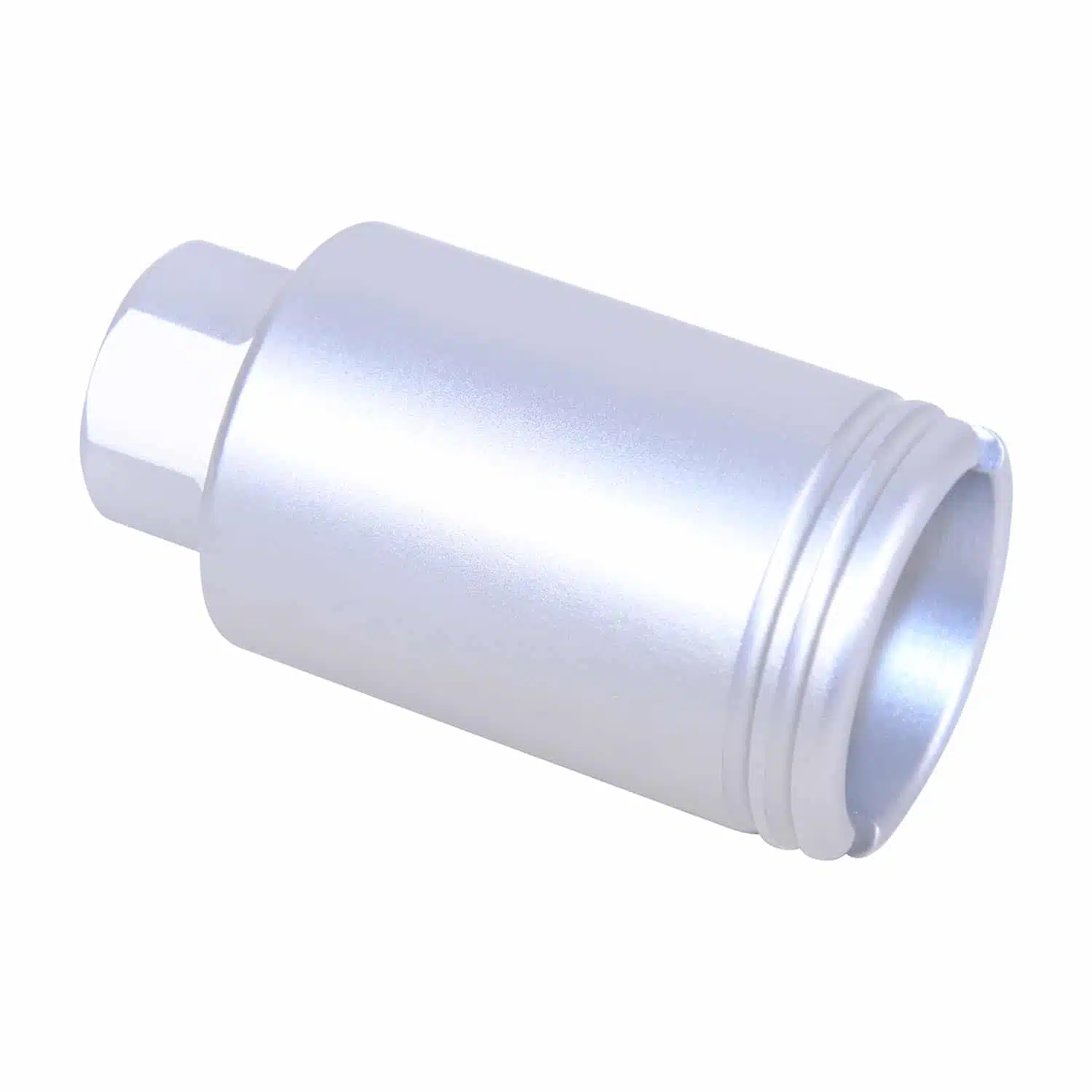 Anodized clear AR-15 Micro Slim Flash Can with hex base and 1/2 x 28 threads