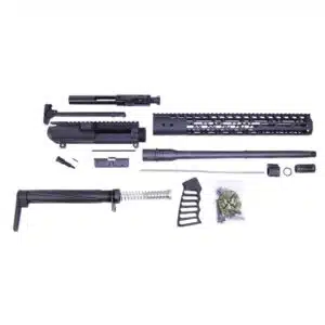 AR .308 Cal Complete Rifle Kit Combo #2 components in anodized black finish laid out on white background
