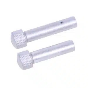 Unfinished 5.56 Cal Gen 2 extended takedown pin set, showing two silver pins with knurled knobs