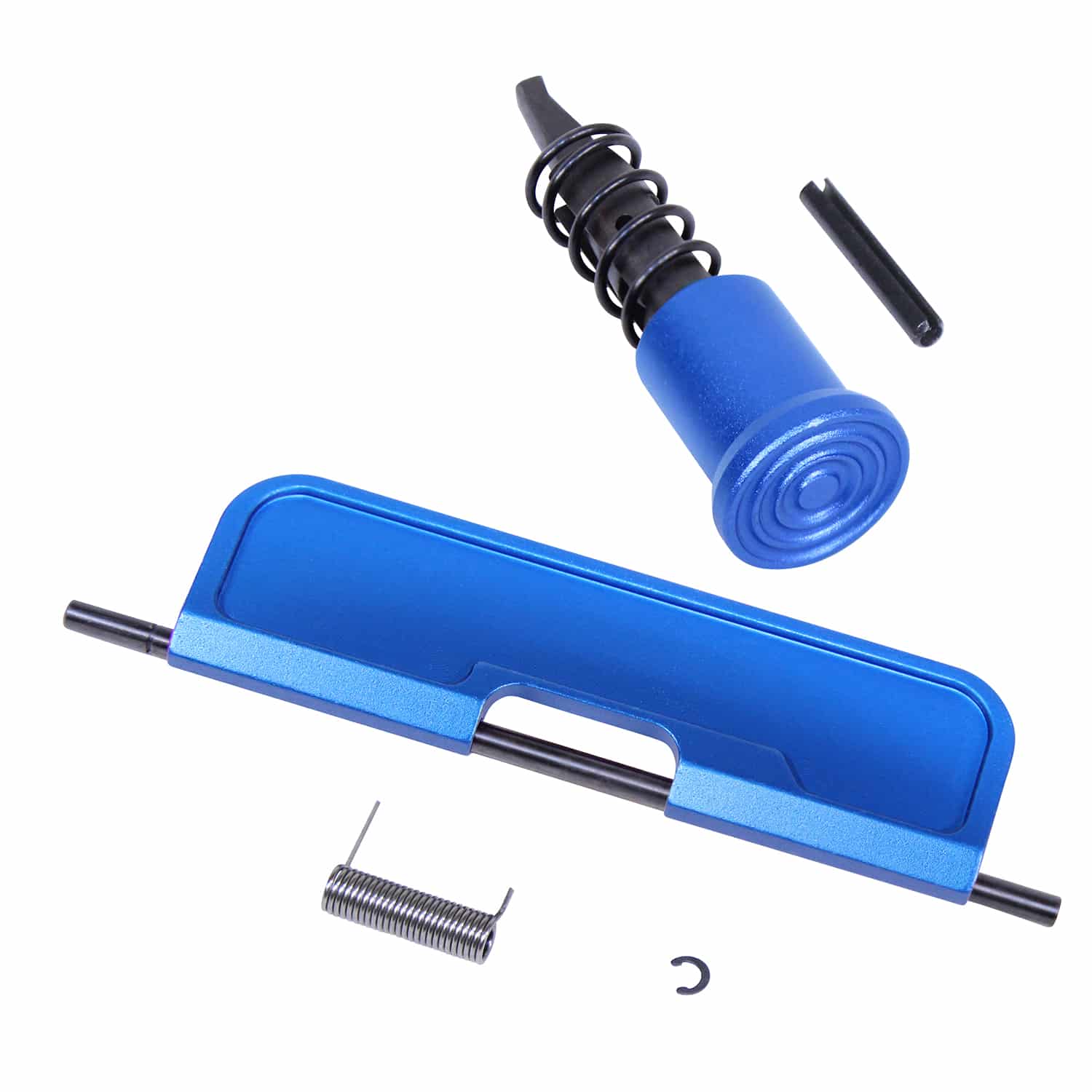 AR-15 upper completion kit with Gen 3 dust cover in anodized blue finish, including forward assist assembly and spring hardware