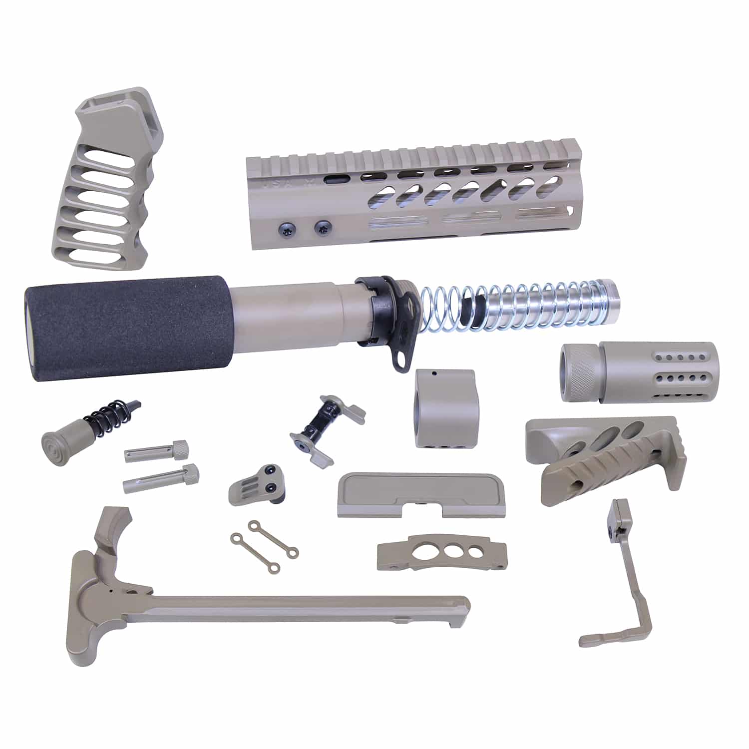 AR-15 Ultimate Pistol Kit in Flat Dark Earth finish with components including handguard, grip, and buffer tube.