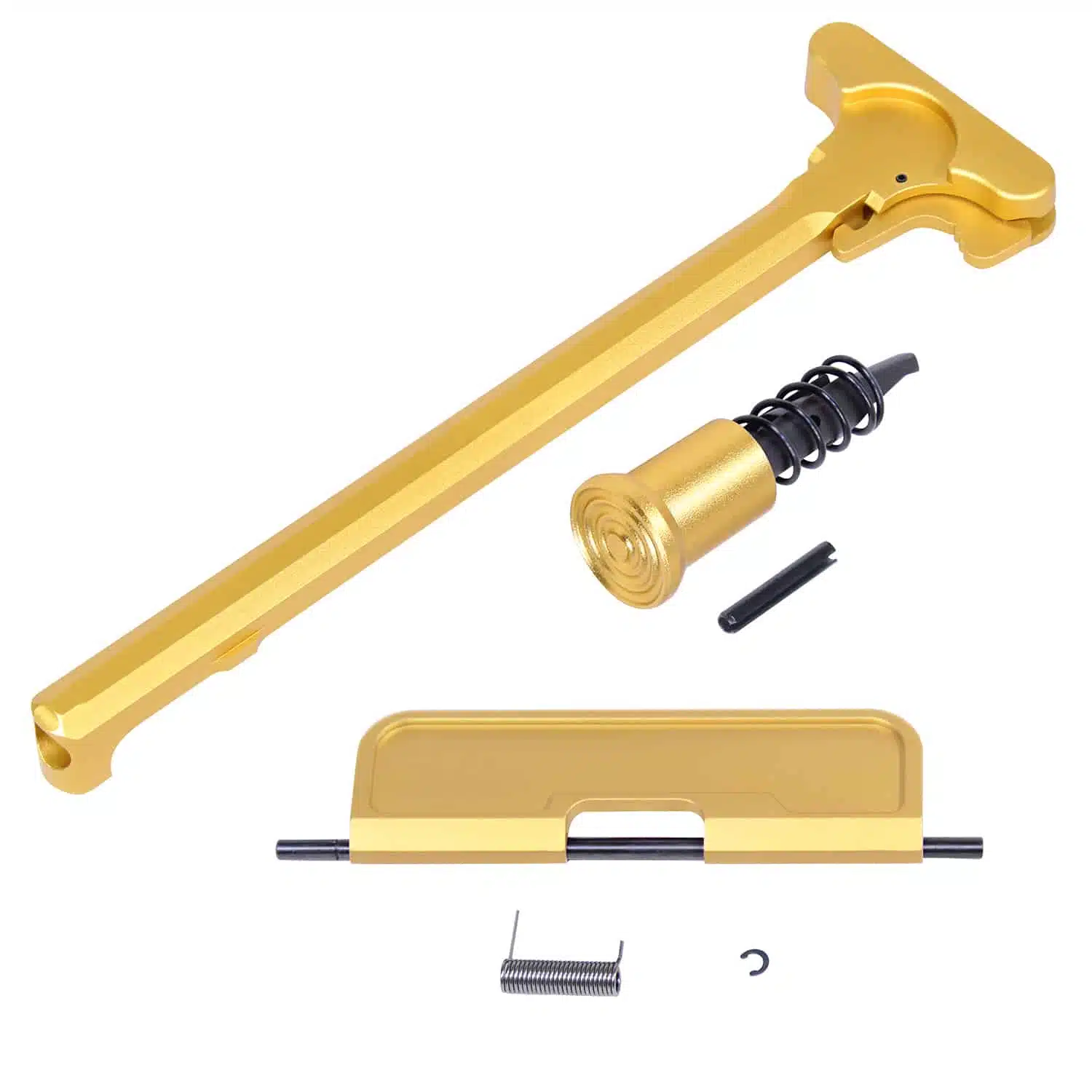 Anodized gold AR-15 5.56 charging handle kit with forward assist and ejection port cover