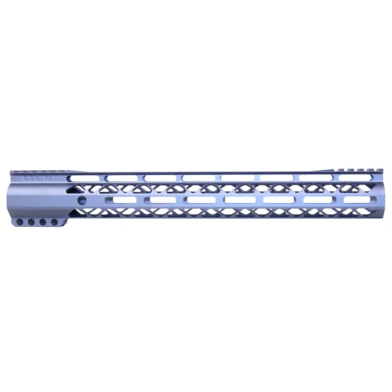 Anodized grey 15-inch AIR-LOK M-LOK handguard with monolithic top rail and skeletonized cutouts