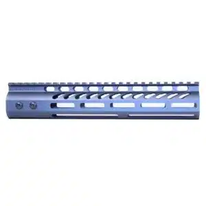 Blue anodized 10-inch M-LOK free floating handguard with monolithic top rail