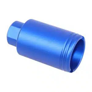 AR-15 Micro Slim Flash Can in Anodized Blue finish, showing hex base and slotted muzzle end.