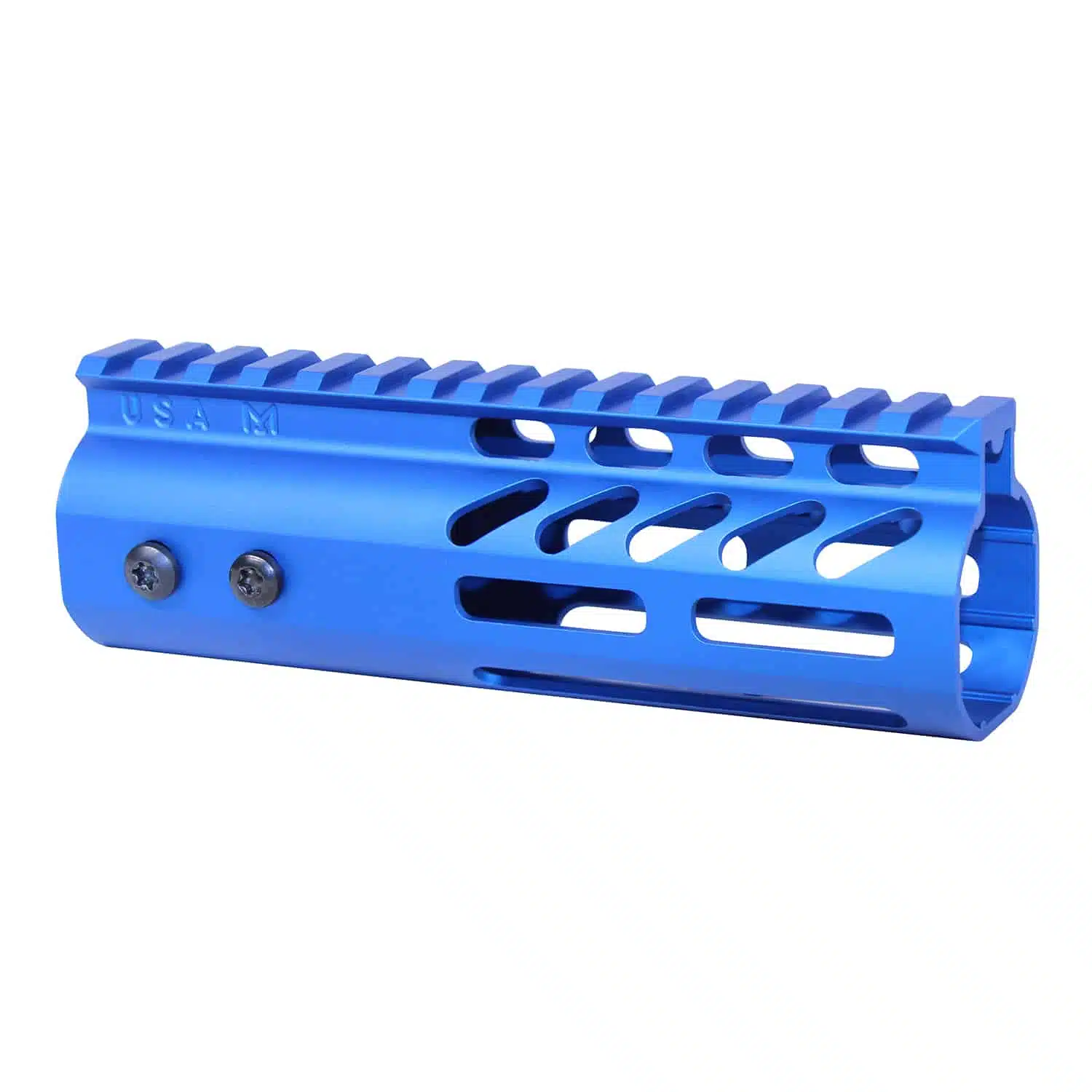 Anodized Blue 6-inch M-LOK handguard with monolithic top rail and ventilation cutouts