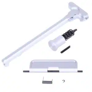 AR-15 upper receiver assembly kit with anodized clear finish, including charging handle and forward assist components