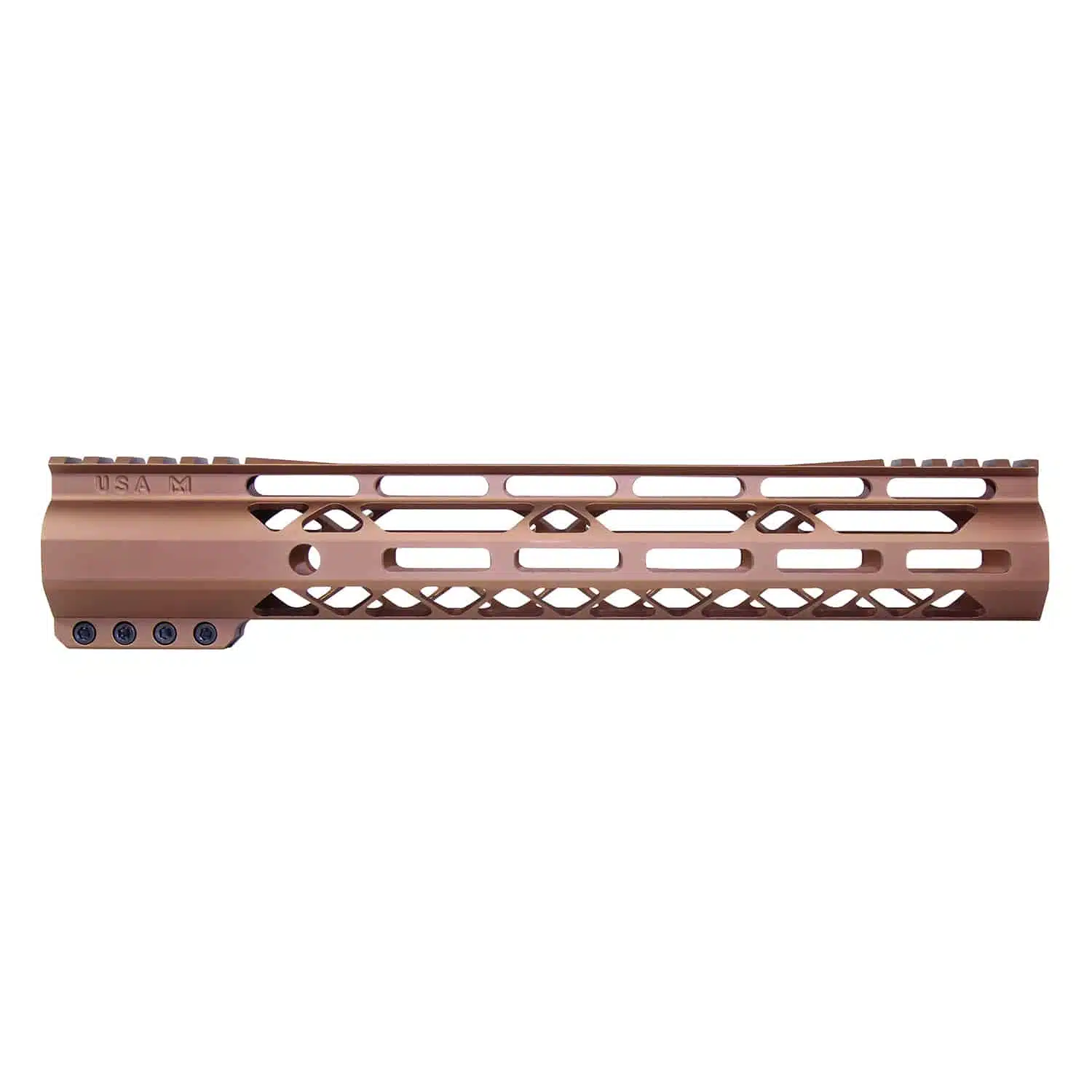 12 inch Anodized Bronze AIR-LOK M-LOK handguard with monolithic top rail and skeletonized cuts