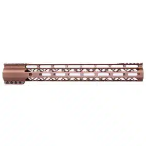 Anodized bronze 15-inch AIR-LOK M-LOK handguard with monolithic top rail and skeletonized body