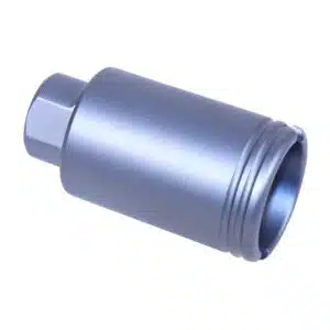 Anodized grey AR-15 Micro Slim Flash Can with hex nut and threaded end