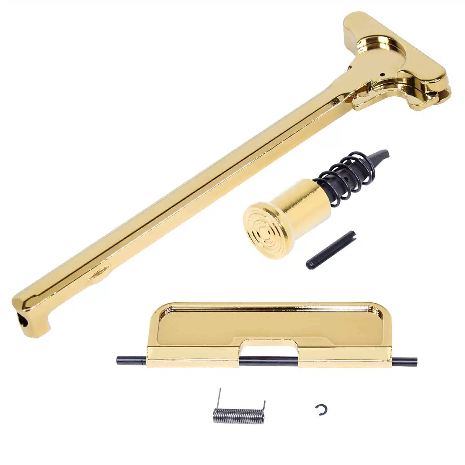 Gold plated AR-15 upper receiver assembly kit with charging handle and forward assist.