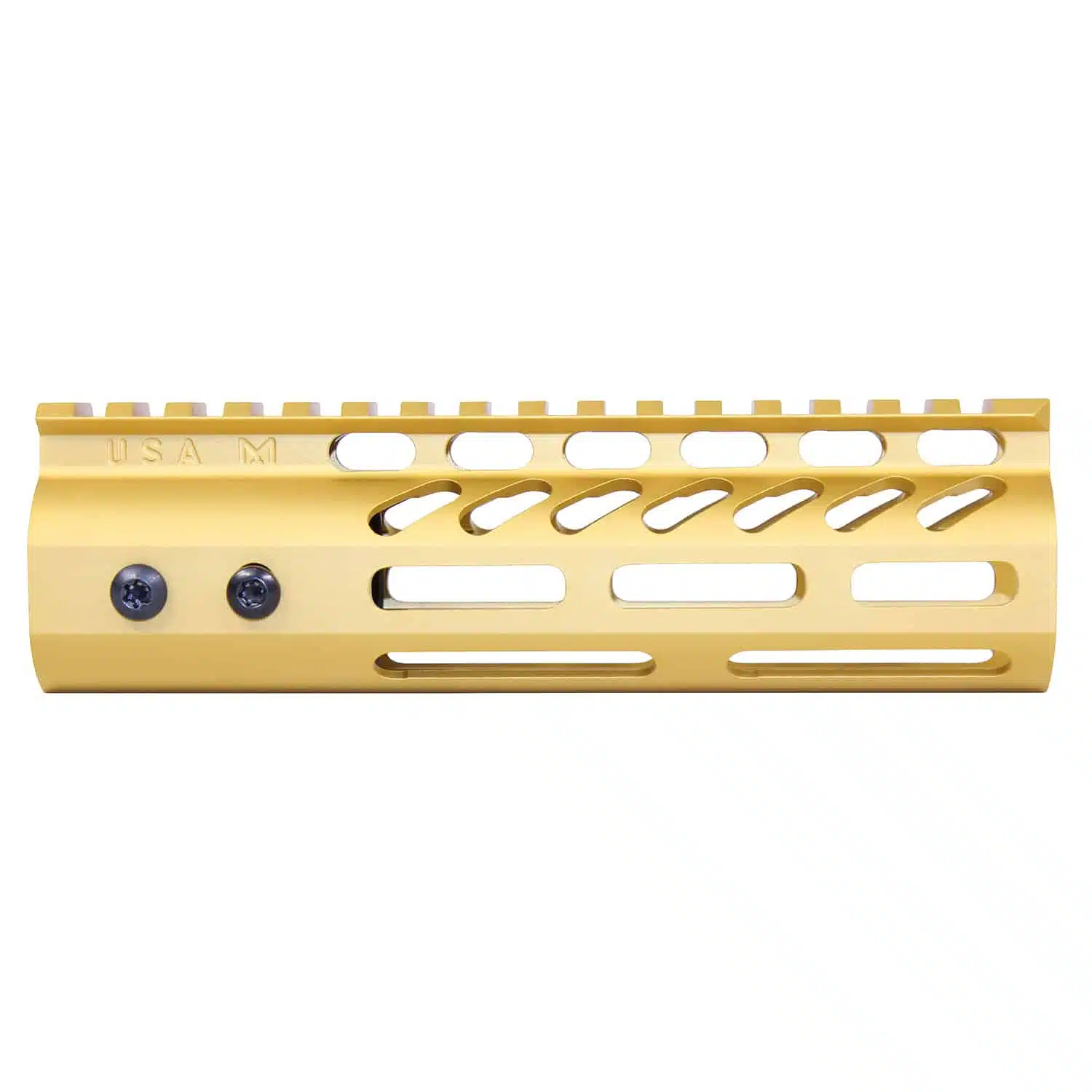 Anodized Gold 6.75 inch M-LOK handguard with monolithic top rail and cutouts