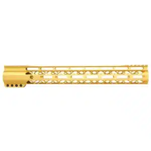 15 inch AIR-LOK handguard in anodized gold with M-LOK slots and monolithic top rail