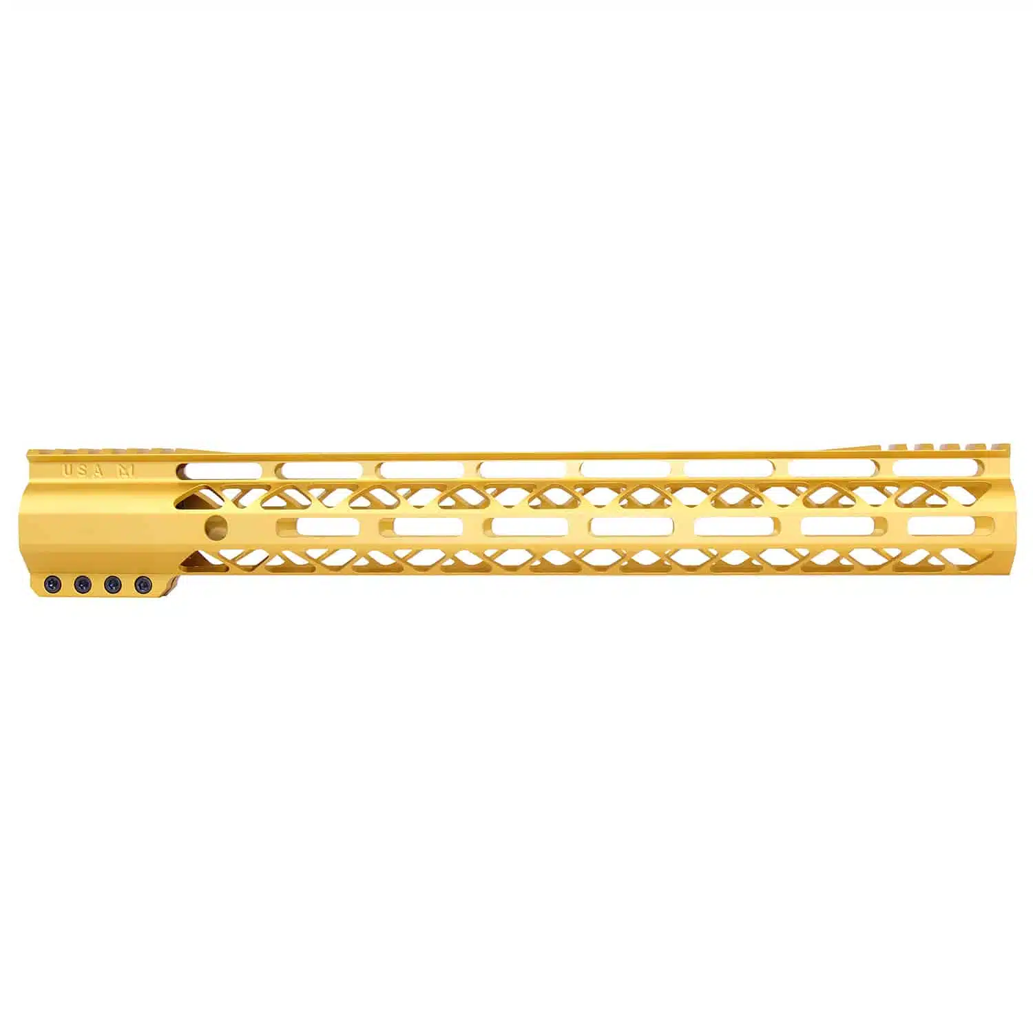 15 inch AIR-LOK handguard in anodized gold with M-LOK slots and monolithic top rail