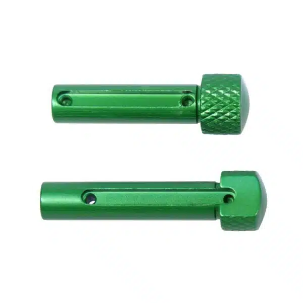 Bright green anodized aluminum connectors with knurled ends; precision-engineered for functional and visual appeal.