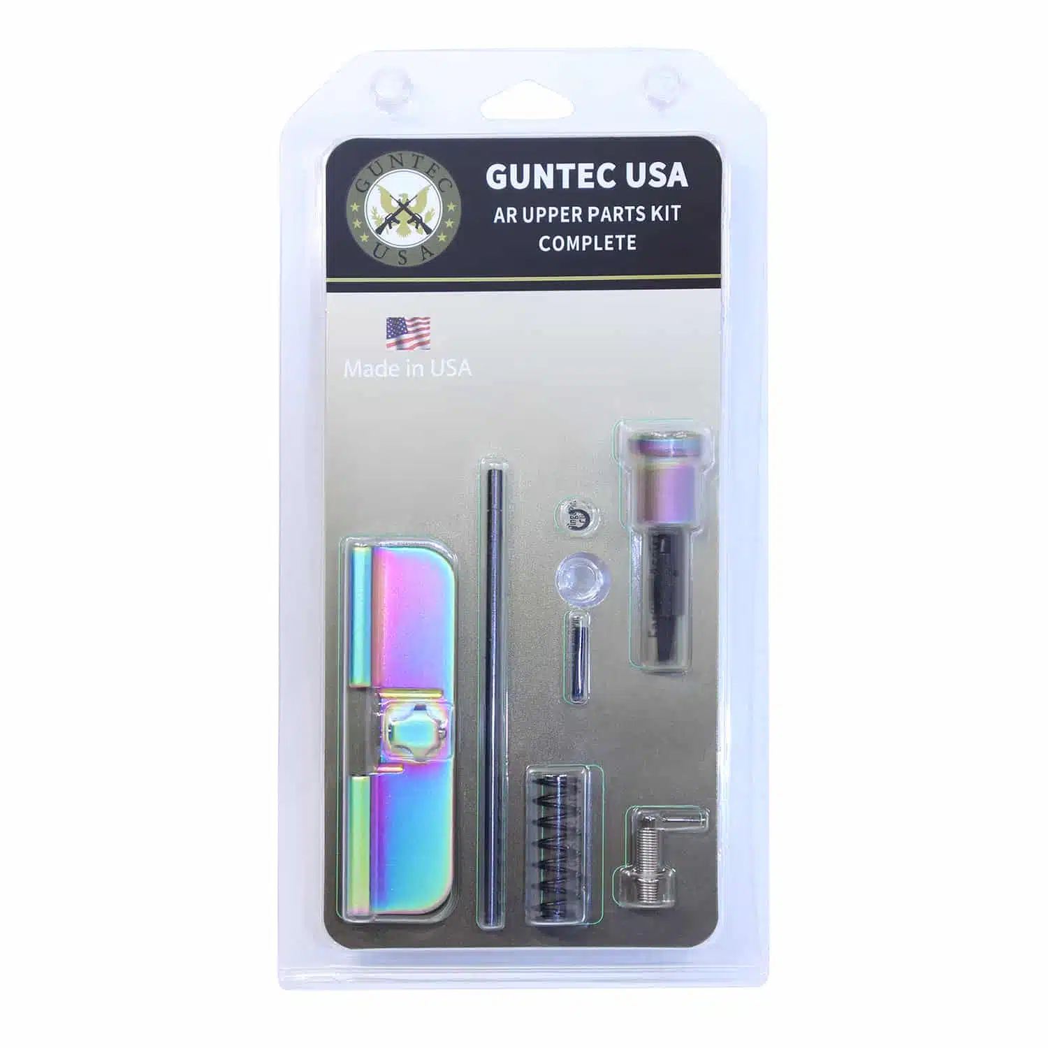 Guntec USA AR Upper Parts Kit with Matte Rainbow PVD Coated Finish in retail packaging