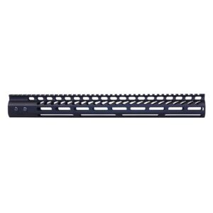 16.5 inch M-LOK free floating handguard with monolithic top rail in anodized black finish