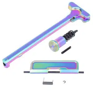 Matte Rainbow PVD Coated AR-15 5.56 Upper Receiver Assembly Kit with charging handle and forward assist