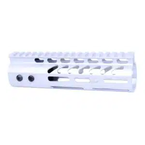 White 7-inch M-LOK free floating handguard with monolithic top rail and ventilation cutouts