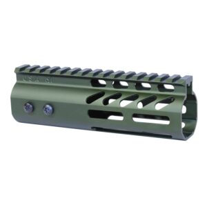 Olive green M-LOK AR-15 handguard, free-float design with Picatinny rail, lightweight and tactical.