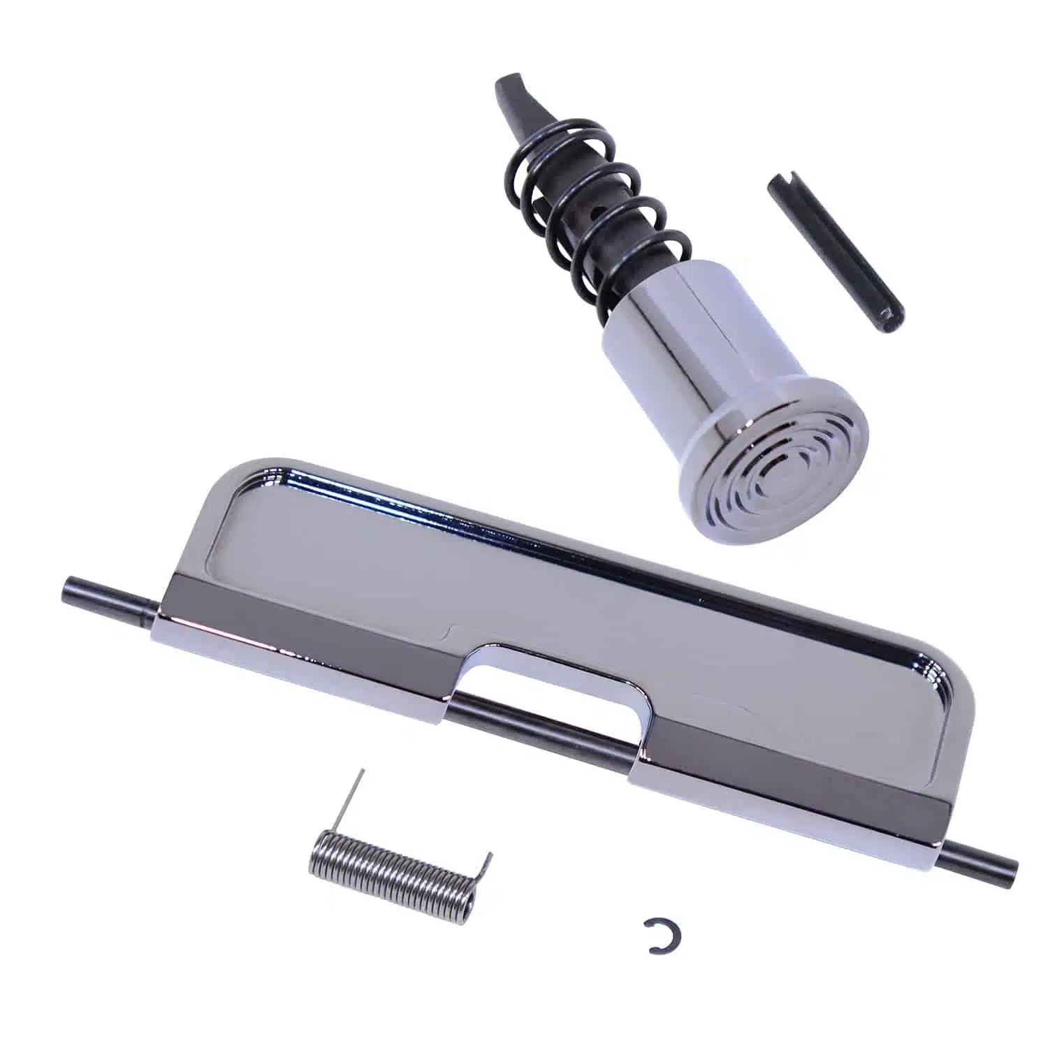 AR-15 upper completion kit with Gen 3 dust cover in black chrome finish, including forward assist, spring, and pin