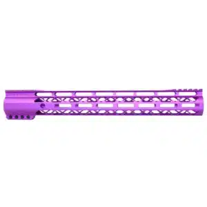 15-inch AIR-LOK Series M-LOK handguard in anodized purple with monolithic top rail and skeletonized cutouts