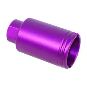 Anodized purple AR-15 Micro Slim Flash Can with hexagonal mounting base and 1/2 x 28 threads